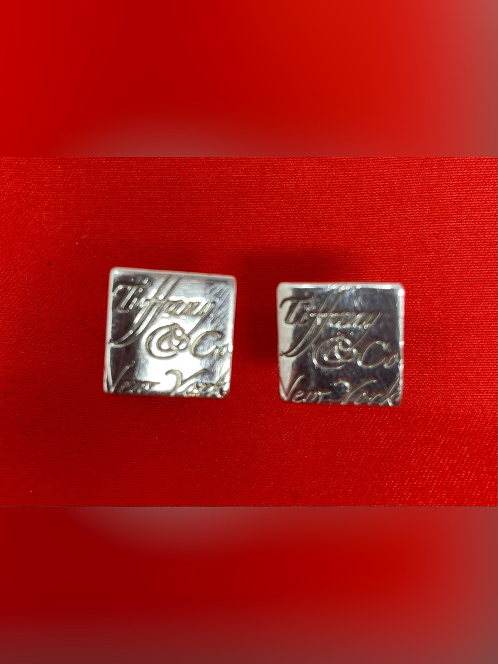 Tiffany & Co Engraved Square Silver Cufflinks - Script Logo